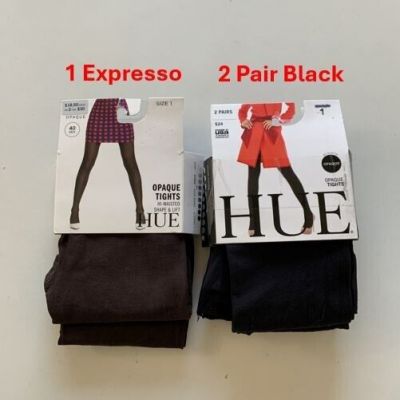 Lot of 3 HUE Women's Sz 1 Opqaue Tight (2 Pack Black / 1 Expresso High Waist)